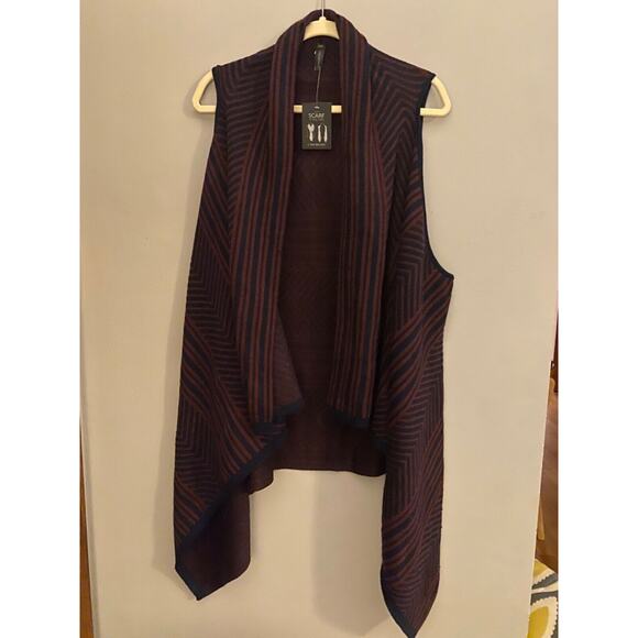 NEW w/ Tags Lane Bryant Burgundy Print Long Sweater Vest/Scarf cardigan One Size - Picture 1 of 7